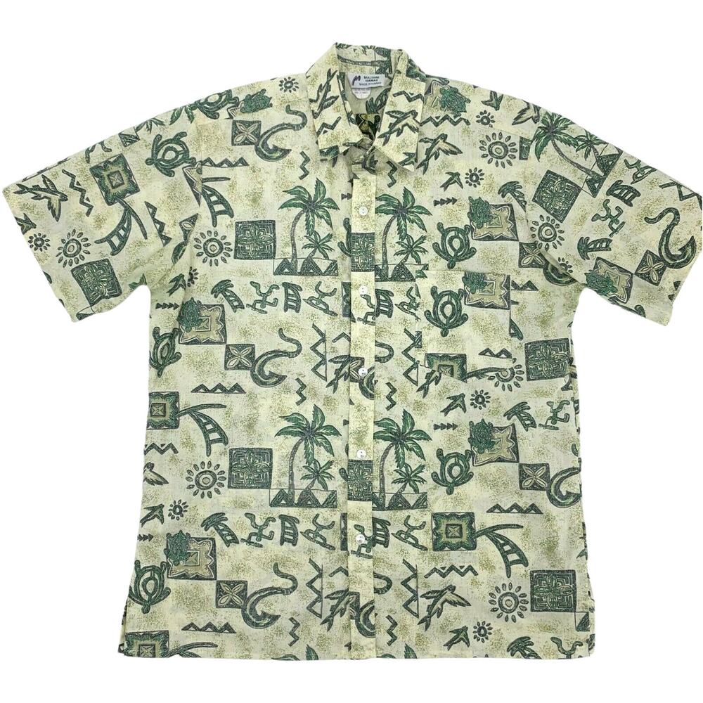 Vintage Malihini Shirt Mens L Large Inside Out Island Hawaiian Tribal Made USA
